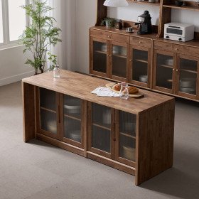 헤이즐 원목 모루유리 아일랜드 식탁 테이블 홈바 조리대 수납장 1650x700 GM513C